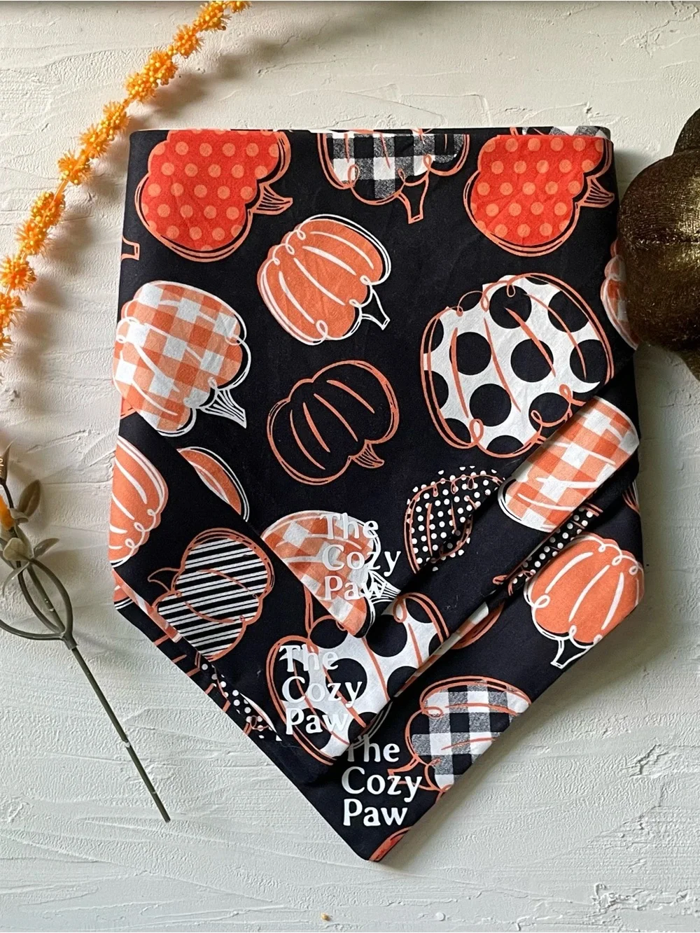 Pet Halloween Pumpkin Bandana - Black & Orange